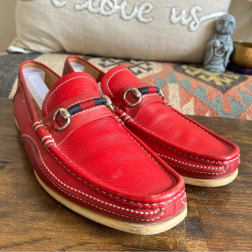 GUCCI Red Leather Horse Bit Men’s Loafers 10.5 D (US11)
